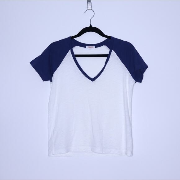GOLDIE LEWINTER Baseball Tee White Navy Blue Raglan Sleeves Casual Women's S - Picture 1 of 11